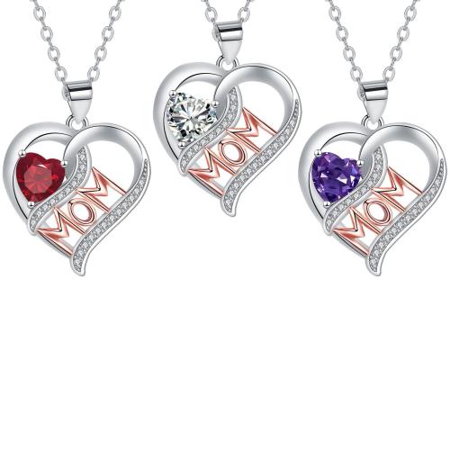 laiton collier, avec 5cm chaînes de rallonge, coeur, Placage, Bijoux Fête des Mères & pavé de micro zircon & pour femme, plus de couleurs à choisir, Longueur Environ 45 cm, Vendu par PC