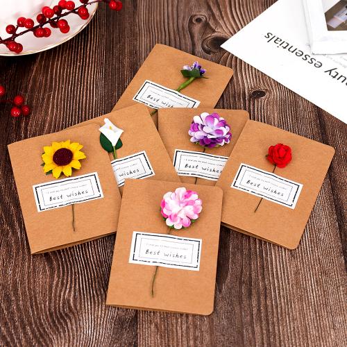 Kraft Greeting Card, with Fiori secchi, Stampa, con motivo floreale, nessuno, 105x75mm, Venduto da PC