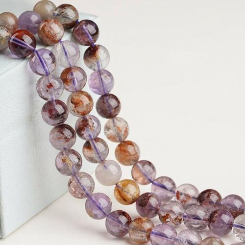 Granos de la joyería de cuarzo natural, Púrpura+Fantasma+Cuarzo, Esférico, Bricolaje & diverso tamaño para la opción, Vendido por Sarta