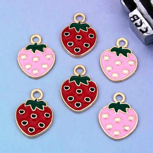 Zinc Alloy émail Pendants, alliage de zinc, fraise, Placage de couleur d'or, DIY, plus de couleurs à choisir, 12x16mm, Vendu par PC