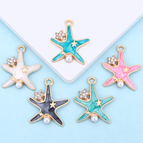 Zink legering emalje vedhæng, Zinc Alloy, med Plastic Pearl, Starfish, guldfarve belagt, du kan DIY & Micro Pave cubic zirconia, flere farver til valg, 19x23mm, Solgt af PC