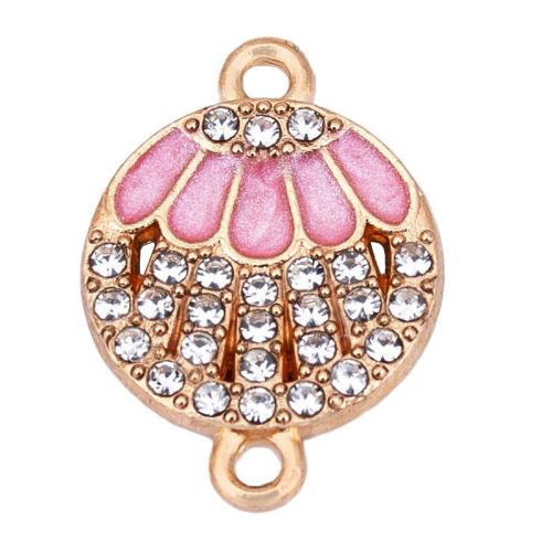 Zinc Alloy Connector gold color plated DIY & enamel & with rhinestone & 1/1 loop pink Sold By PC
