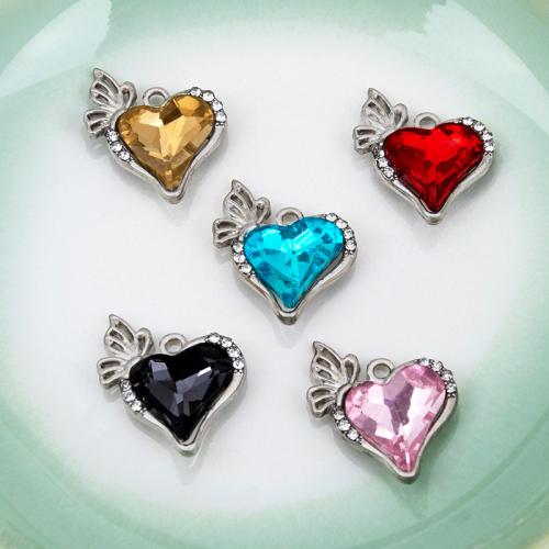 Zinc Alloy Rhinestone Pendants Heart plated DIY & with rhinestone Sold By PC