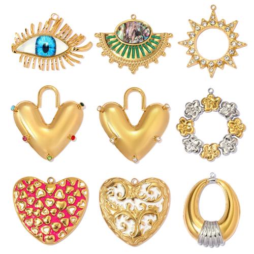 Roestvrij stalen sieraden Hangers, 304 roestvrij staal, met Glazen steen & Schelp, plated, DIY & verschillende stijlen voor de keuze & glazuur & met strass, 3pC's/Bag, Verkocht door Bag