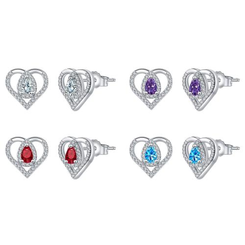 ottone orecchini a borchia, Cuore, placcato, Gioielli Festa della Mamma & Micro spianare cubic zirconia & per la donna, nessuno, 12.30x11.80mm, Venduto da coppia