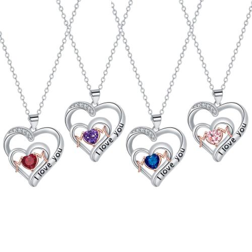 Brass Necklace with 304 Stainless Steel Chain with 5cm extender chain Heart plated cross chain & Mother Day Jewelry & micro pave cubic zirconia & for woman Length Approx 45 cm Sold By PC