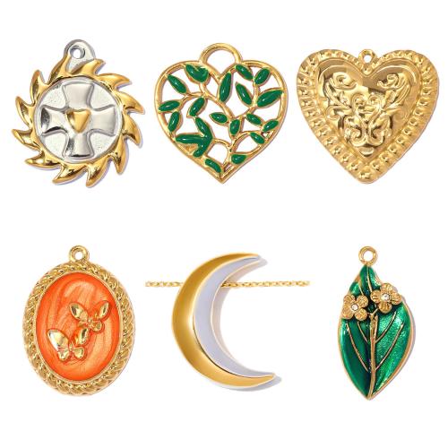 Stainless Steel Pendants 304 Stainless Steel plated DIY & enamel & with rhinestone Sold By Bag