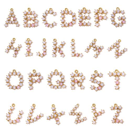 Stainless Steel Letter Pendants 304 Stainless Steel with ABS Plastic Pearl Alphabet Letter gold color plated DIY Sold By Bag