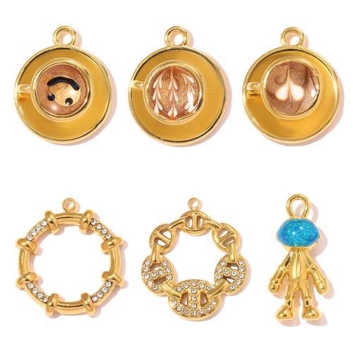 Stainless Steel Pendants 304 Stainless Steel gold color plated DIY & enamel & with rhinestone Sold By Bag