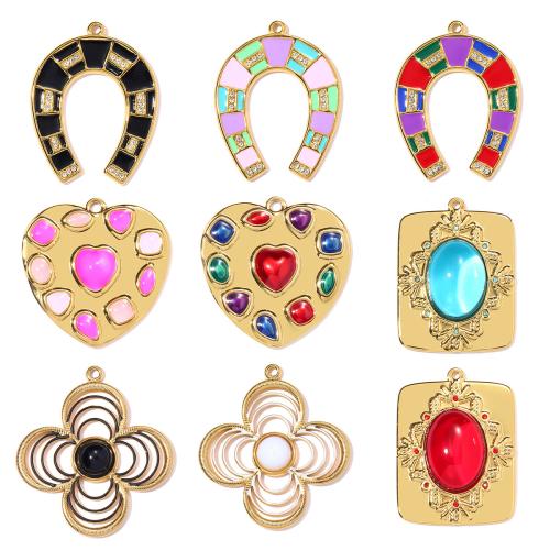 Stainless Steel Pendants 304 Stainless Steel with Glass Stone plated DIY & enamel & with rhinestone Sold By Bag