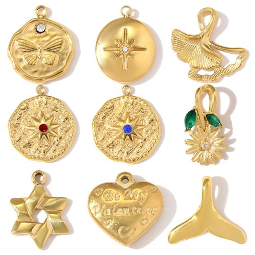 Stainless Steel Pendants 304 Stainless Steel plated DIY & micro pave cubic zirconia & with rhinestone Sold By Bag