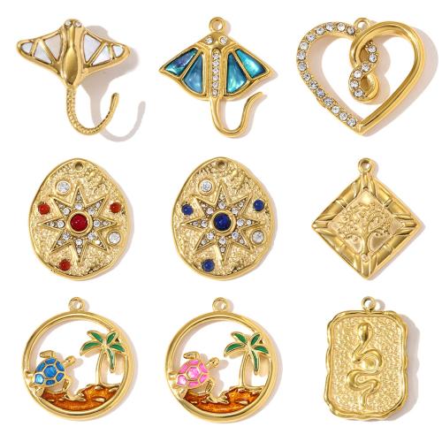 Stainless Steel Pendants 304 Stainless Steel with Gemstone & Shell plated DIY & enamel & with rhinestone Sold By Bag