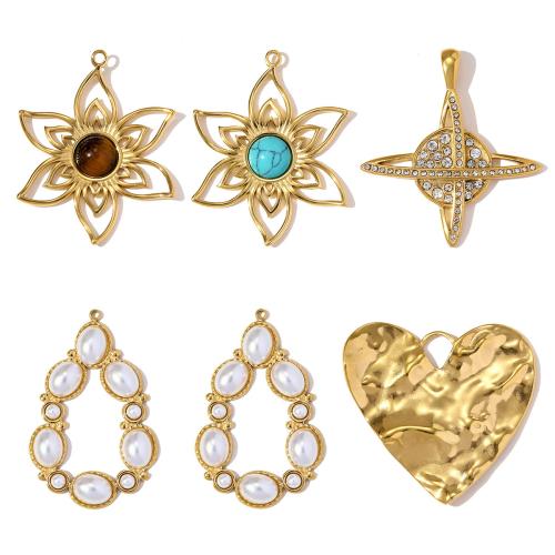 Stainless Steel Pendants 304 Stainless Steel with ABS Plastic Pearl & Gemstone plated DIY & with rhinestone Sold By Bag