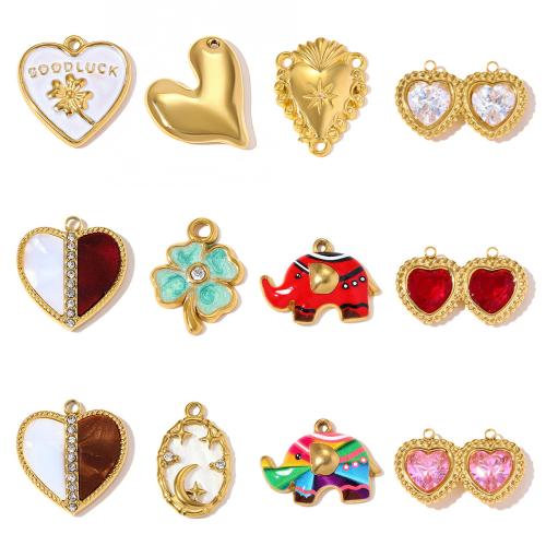 Jóias Pingentes de aço inoxidável, Aço inoxidável 304, with resina, banhado, DIY & Vario tipos a sua escolha & micro pavimento em zircônia cúbica & esmalte & com strass, 3PCs/Bag, vendido por Bag