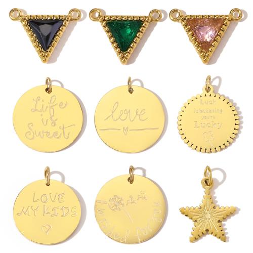 Stainless Steel Pendants 304 Stainless Steel gold color plated DIY & micro pave cubic zirconia Sold By Bag