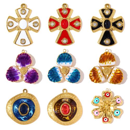 Rostfritt stål Smycken Hängen, 304 rostfritt stål, plated, DIY & olika stilar för val & micro bana cubic zirconia & emalj & med strass, 3PC/Bag, Säljs av Bag