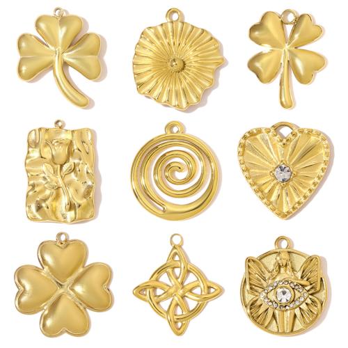 Stainless Steel Pendants 304 Stainless Steel gold color plated DIY & with rhinestone Sold By Bag