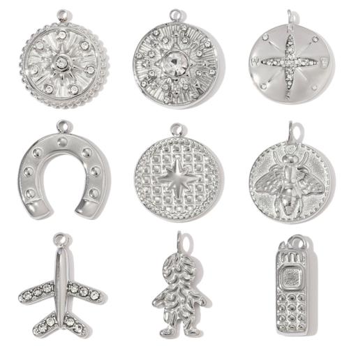 Stainless Steel Pendants 304 Stainless Steel polished DIY & with rhinestone original color Sold By Bag