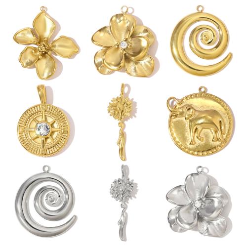 Rustfrit stål smykker Vedhæng, 304 rustfrit stål, forgyldt, du kan DIY & forskellige stilarter for valg & med rhinestone, 3pc'er/Bag, Solgt af Bag