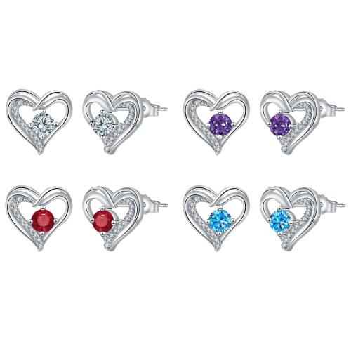 Mosaz Stud náušnice, Srdce, Matka den šperky & micro vydláždit kubické zirkony & pro ženy, více barev na výběr, 12.10x11.90mm, Prodáno By Pair