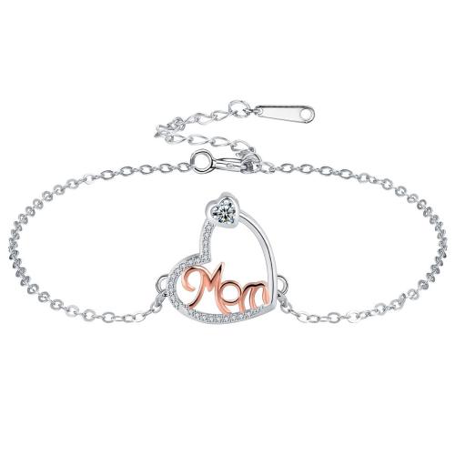 Brass Bracelet with 304 Stainless Steel Chain with 4cm extender chain Heart plated Mother Day Jewelry & micro pave cubic zirconia & for woman Length Approx 17 cm Sold By PC