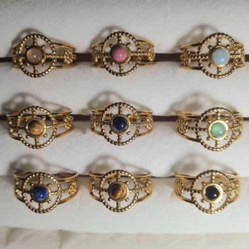 liga de zinco Cuff Ring Finger, with misto de pedras semi-preciosas, cromado de cor dourada, materiais diferentes para a escolha & para mulher & vazio, vendido por PC