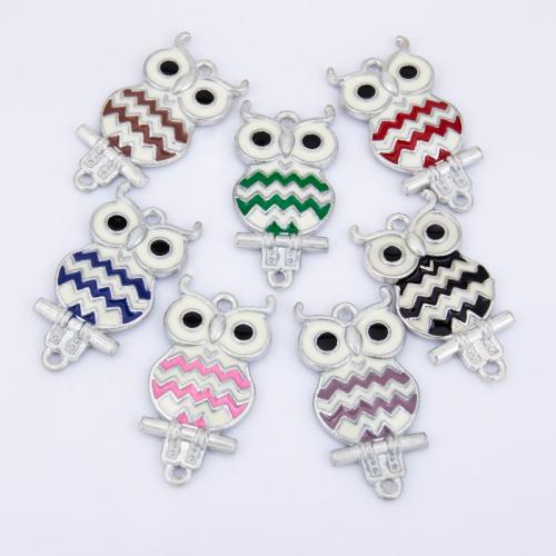 Conector de liga de zinco animal, Coruja, banhado, DIY & esmalte & laço de 1/1, Mais cores pare escolha, 17x33mm, vendido por PC