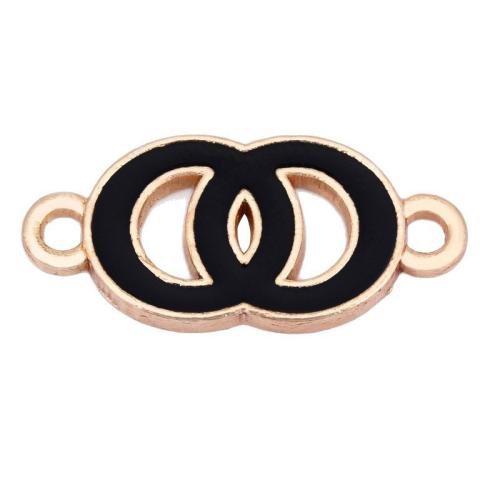 Κράμα ψευδάργυρου Connector, χρώμα επίχρυσο, DIY & σμάλτο & 1/1 βρόχο, μαύρος, 21x10mm, Sold Με PC