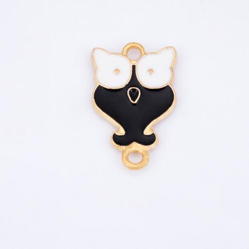 Animal Zinc Alloy Connector Owl gold color plated DIY & enamel & 1/1 loop white and black Sold By PC