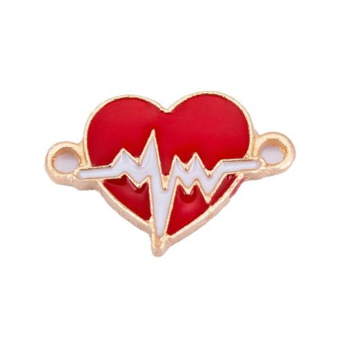 Καρδιά κράμα ψευδάργυρου Connector, Κράμα ψευδάργυρου, επιχρυσωμένο, DIY & σμάλτο & 1/1 βρόχο, κόκκινος, 21x14mm, Sold Με PC