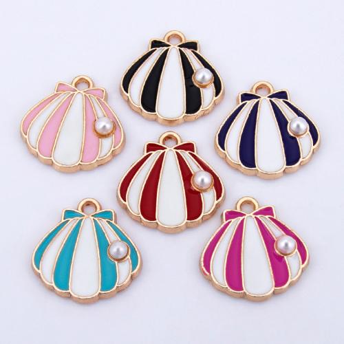 Zink legering emalje vedhæng, Zinc Alloy, med Plastic Pearl, Shell, forgyldt, du kan DIY, flere farver til valg, 15x15mm, Solgt af PC