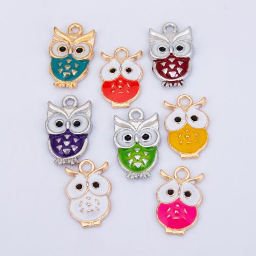 Zinc Alloy émail Pendants, alliage de zinc, hibou, Placage, DIY, plus de couleurs à choisir, 12x19mm, Vendu par PC
