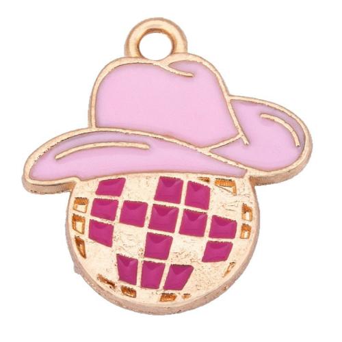 Zinc Alloy Enamel Pendants Hat plated DIY pink Sold By PC
