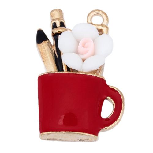 Zink legering emalje vedhæng, Zinc Alloy, forgyldt, du kan DIY, rød, 15x24mm, Solgt af PC