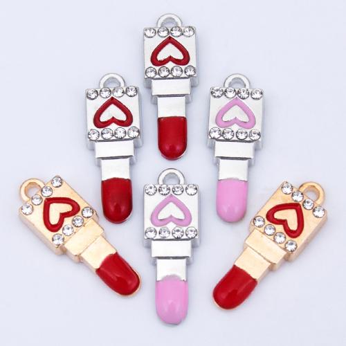 Zink legering emalje vedhæng, Zinc Alloy, Læbestift, forgyldt, du kan DIY & med rhinestone, flere farver til valg, 8x23mm, Solgt af PC