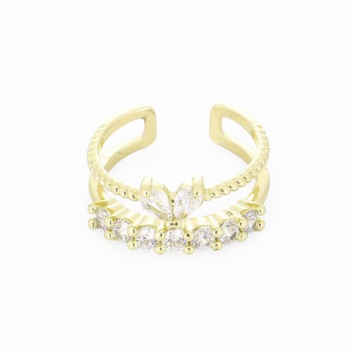 Žalvarinis Cuff Finger Ring, aukso spalva padengtas, mikro nutiesti kubinių Zirconia & moters & tuščiaviduris, Pardavė PC