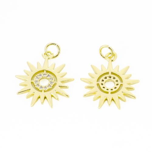 Cubic Zirconia Micro Pave Brass Pendant Sun gold color plated DIY & micro pave cubic zirconia & hollow Sold By PC