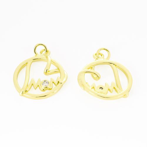 Cubic Zirconia Micro Pave Brass Pendant gold color plated DIY & with letter pattern & micro pave cubic zirconia Sold By PC