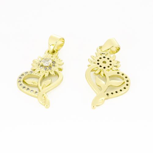 Kubické zirkonie Mikro dláždí mosaz s přívěskem, Květina, barva pozlacený, DIY & micro vydláždit kubické zirkony, Prodáno By PC