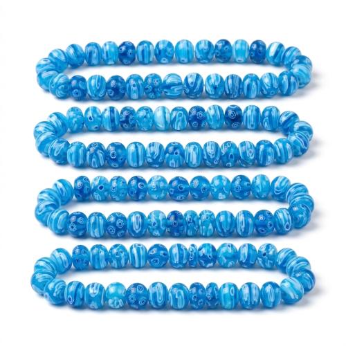Handmade Lampwork Gyöngyök, Golyós számológép, csiszolt, DIY, kék, 8x10mm, Kb 55PC-k/Strand, Által értékesített Strand