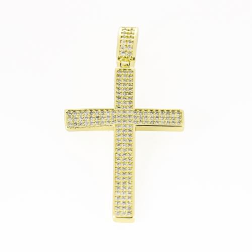 Cubic Zirconia Micro Pave Brass Pendant Cross gold color plated DIY & micro pave cubic zirconia Sold By PC