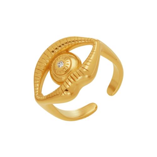 Cyrkonia stali nierdzewnej Ring Finger, Stal nierdzewna 304, Złe oko, mikro utorować cyrkonia & dla kobiety, złoty, 17x16mm, sprzedane przez PC