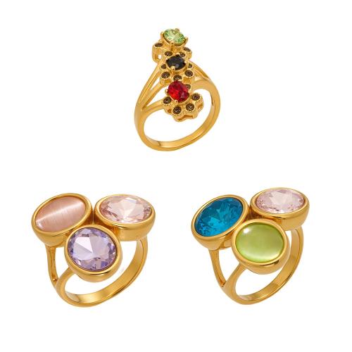 Rhinestone-Edelstahl -Finger-Ring, 304 Edelstahl, verschiedene Größen vorhanden & verschiedene Stile für Wahl & für Frau, keine, verkauft von PC