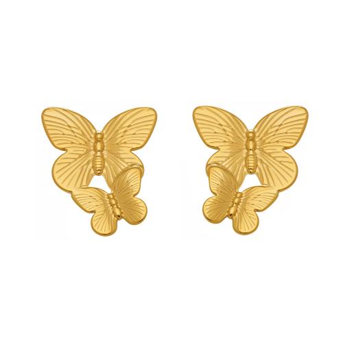 Stainless Steel Stud Earrings Butterfly gold color plated for woman Sold By Pair