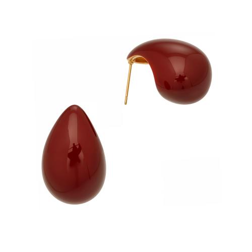 Brass Stud Earring Teardrop gold color plated for woman & enamel red Sold By Pair