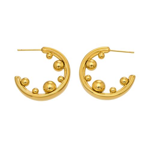 Stainless Steel Stud Earrings gold color plated for woman 25mm Sold By Pair