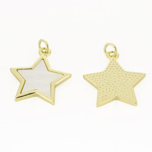 Natural White Shell Hangers, Messing, Ster, gold plated, DIY, 23x20x2mm, Verkocht door PC