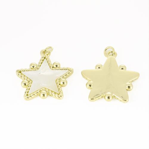 Natural White Shell Hangers, Messing, met White Shell, Ster, gold plated, DIY, 30x25x3mm, Verkocht door PC