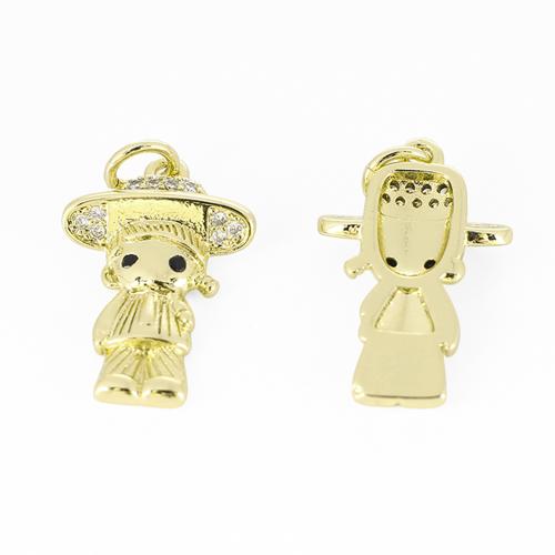 Cubic Zirconia Micro Pave Brass Pendant Character gold color plated DIY & micro pave cubic zirconia Sold By PC