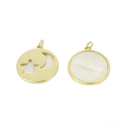 Gamtos Baltoji Shell Pakabukai, Žalvarinis, su Balta "Shell, Butas Round, aukso spalva padengtas, Pasidaryk pats, 26x21x2mm, Pardavė PC